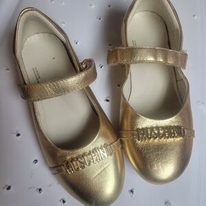 Moschino Kids Shiny Gold Dress Shoes